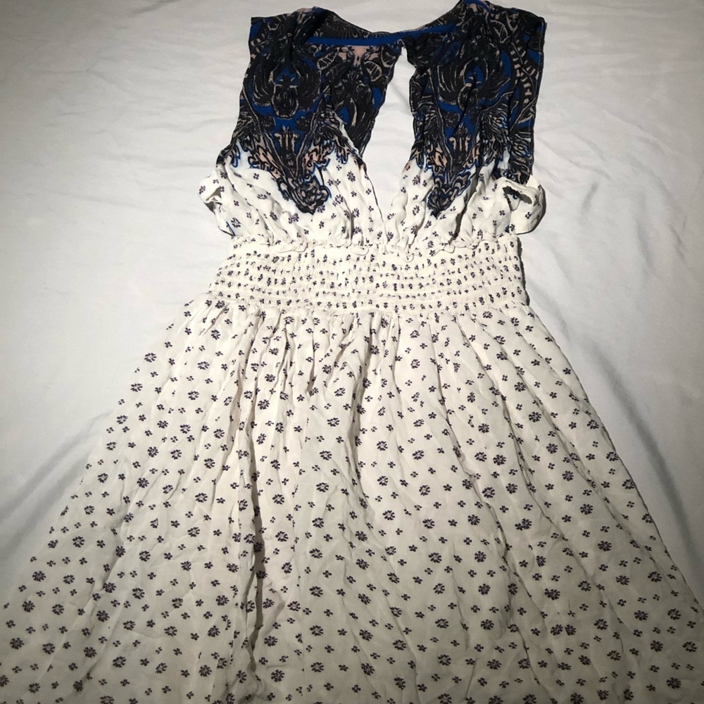 Free People white/black/blue bohemian dress